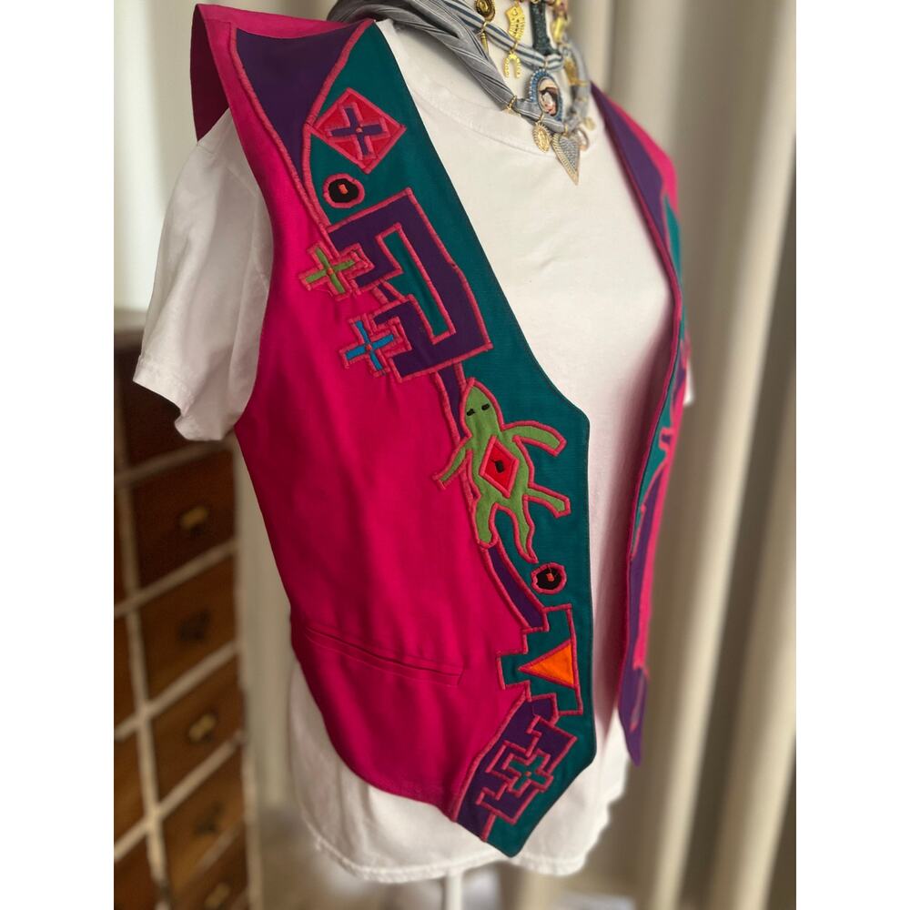 Vintage Rare Tipicano Colorful Mexican Folkart Appliqué Vest Small